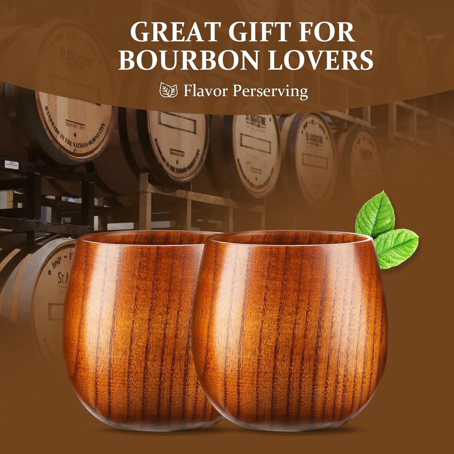 GENUINED Wooden Whiskey Glasses Set of 2, Old Fashioned Wood Bourbon Drinking Glass, Bourbon Gifts for Men, Anniversary Birthday Gifts