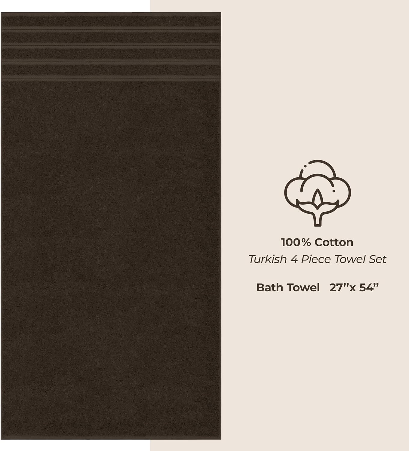 American Soft Linen Luxury 4 Piece Bath Towel Set, 600 GSM 100% Cotton Turkish Bath Towels for Bathroom, 27x54 in Extra Large Bathroom Shower Towels, Brown