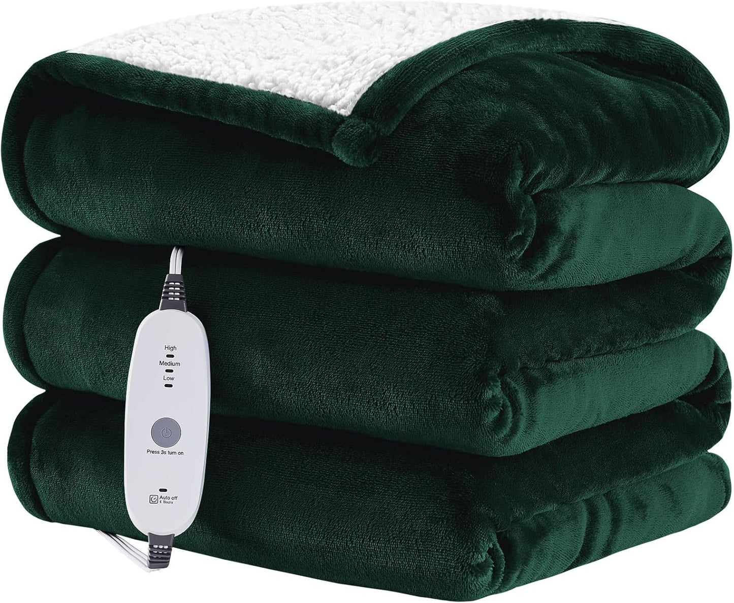 HYLEORY Heated Throw Blanket Flannel Electric Blanket Throw with 4 hrs Timer Auto-Off & 3 Heating Levels Sherpa Heated Blankets with Overheating Protection,50"x60",Green
