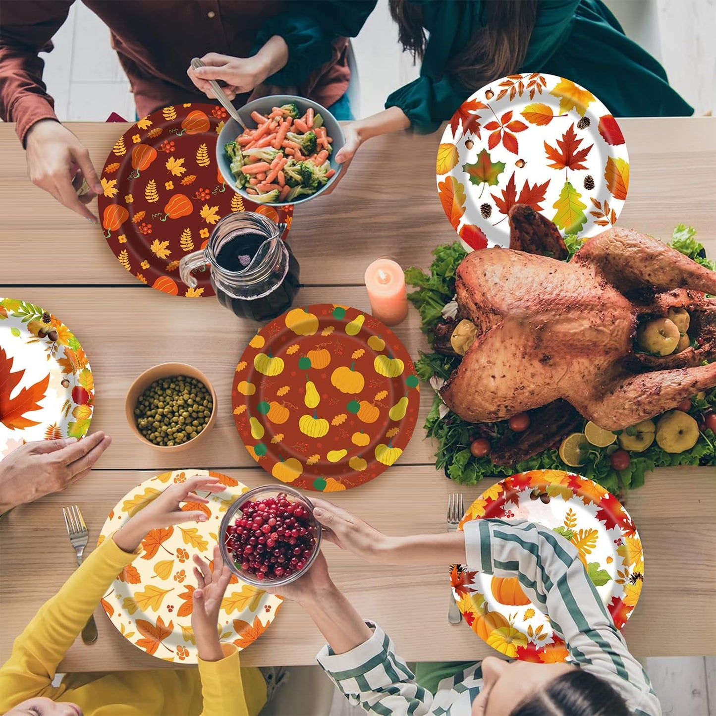 Thanksgiving Plates 60Pcs Fall Thanksgiving Paper Plates 9 Inch Autumn Maple Leaves Pumpkins Disposable Plates for Thanksgiving Fall Party Decoration Supplies