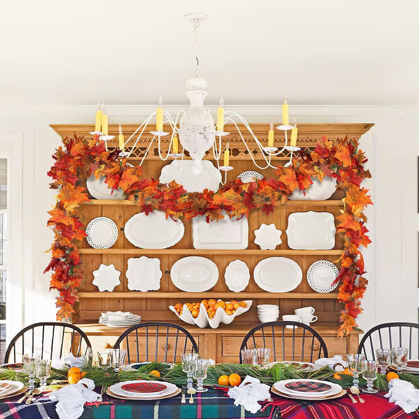 CQURE 36 Pack Fall Leaf Garland, Total212.4Ft Artificial Fall Vines Autumn Garland Fall Maple Leaves Thanksgiving Decor for Home Wedding Fireplace Party