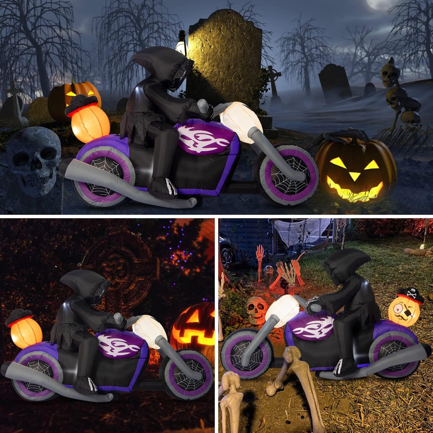 Sizonjoy Halloween Inflatables Black Rider with Pumpkin, 6 FT Halloween Decorations with Built-in LEDs, Halloween Blow Up Yard Decorations for Indoor Outdoor Party Garden