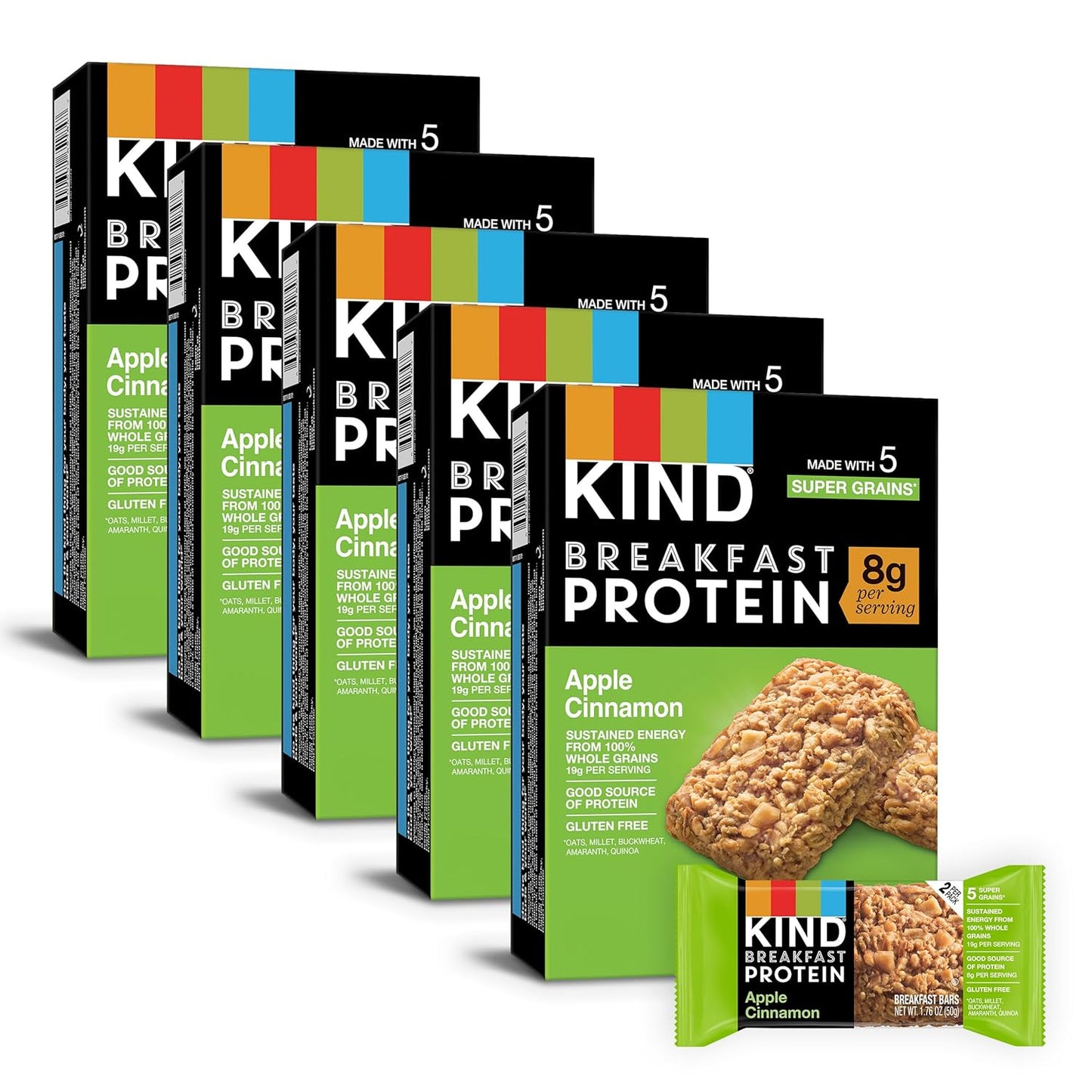 KIND Breakfast Protein, Healthy Snack Bar, Apple Cinnamon, Gluten Free Breakfast Bars, 8g Protein, 1.76OZ Packs, 30 Count