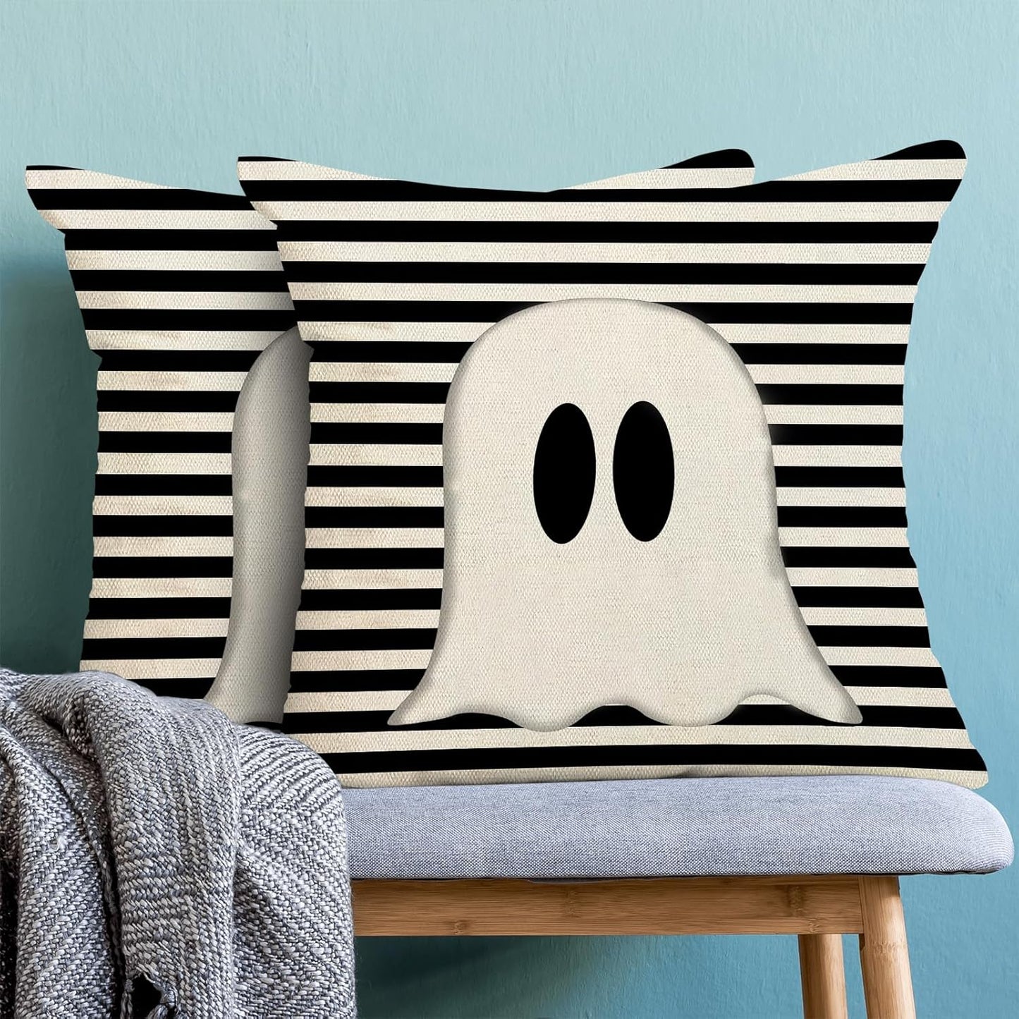 Halloween Pillow Covers 20x20 Set of 2 Cute Black Stripe Ghost Throw Pillow Covers Halloween Pillows Decorative Pillow Covers for Halloween Home Decoration Cushion Case for Couch Sofa Decor