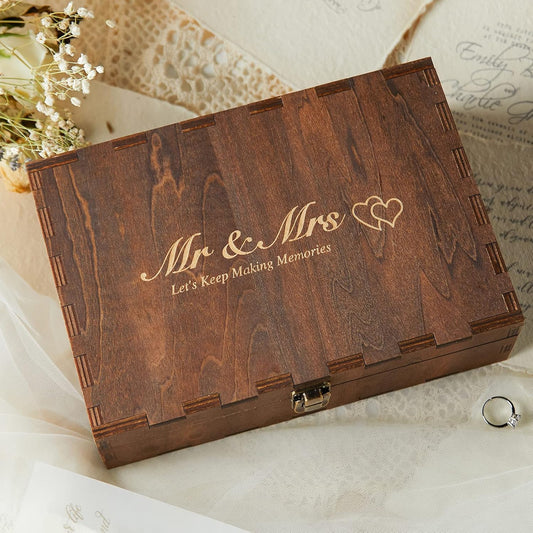 AW BRIDAL Wedding Keepsake Box with Lid Mr Mrs Wood Memory Storage Box Bridal Shower Gifts Wedding Anniversary Engagement Gifts for Couples