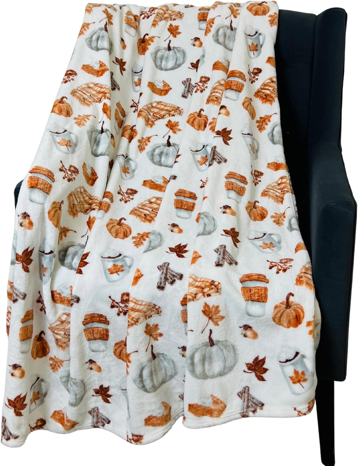 Fall Throw Blanket Soft Fleece: Pumpkin Spice and Everything Nice with Books Wraps Coffees Lattes Pumpkins Pies Oversized 70" inches x 50" inches