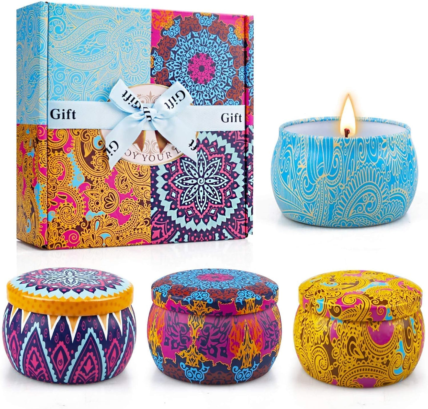 4 Pack Scented Candles Gifts for Women: Aromatherapy Candle Set, Soy Candles for Home Scented, Up to 120H Burning, Candle Gift Set for Bath Meditation Birthday, Diwali, Thanksgiving, Christmas Gifts