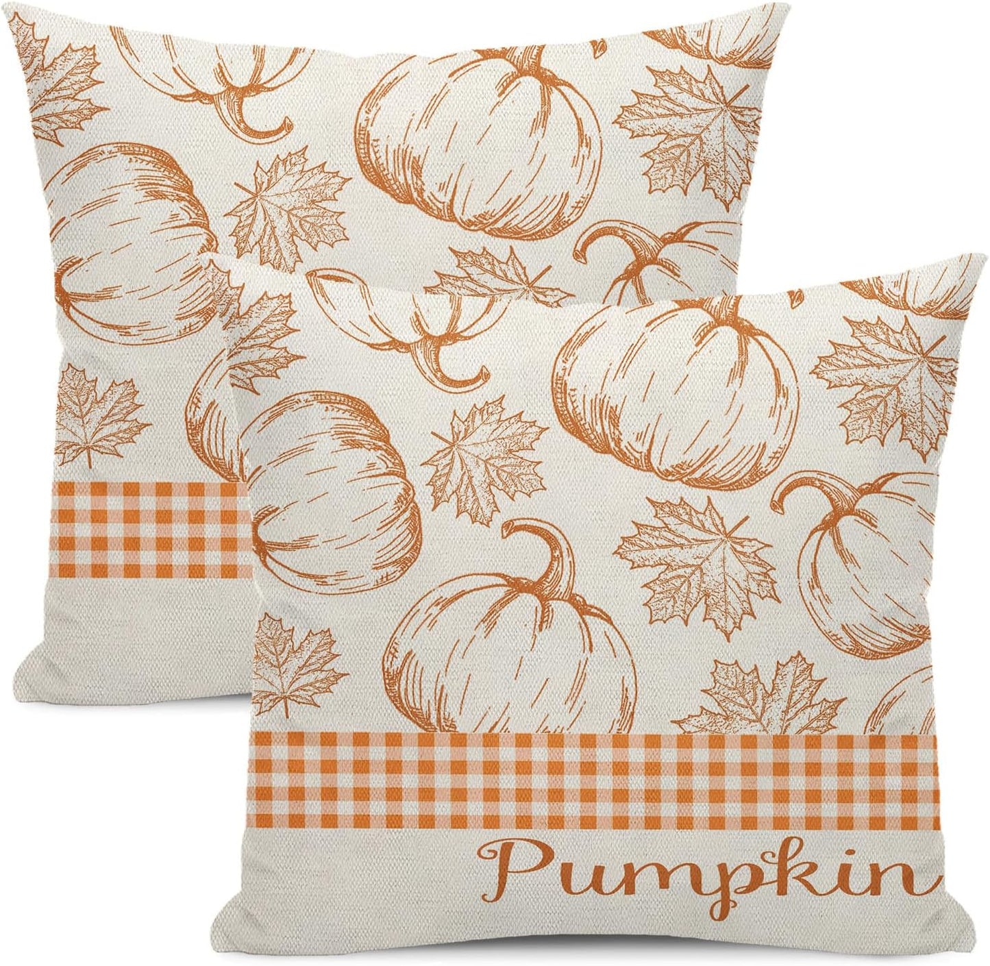 Fall Decor Pillow Covers 18x18 Set of 2 Orange Pumpkin Maple Leaf Decorative Throw Pillow Covers Outdoor Autumn Thanksgiving Decoration Pumpkin Pillowcase Farmhouse Cushion Case for Sofa Couch