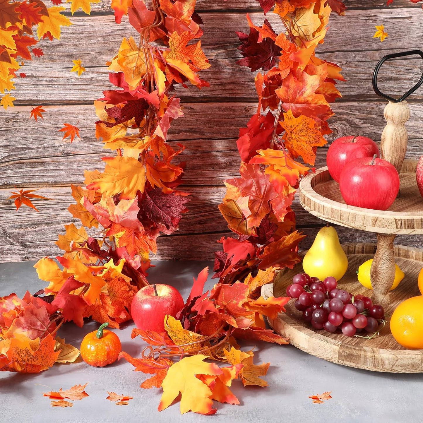 Retrowavy 20 Pack Fall Leaves Garland Bulk 5.6ft Artificial Maple Leaf Garland Christmas Faux Autumn Garland Vine Fake Hanging Table Decoration for Fireplace Thanksgiving Party Outdoor(Orange, Orange)