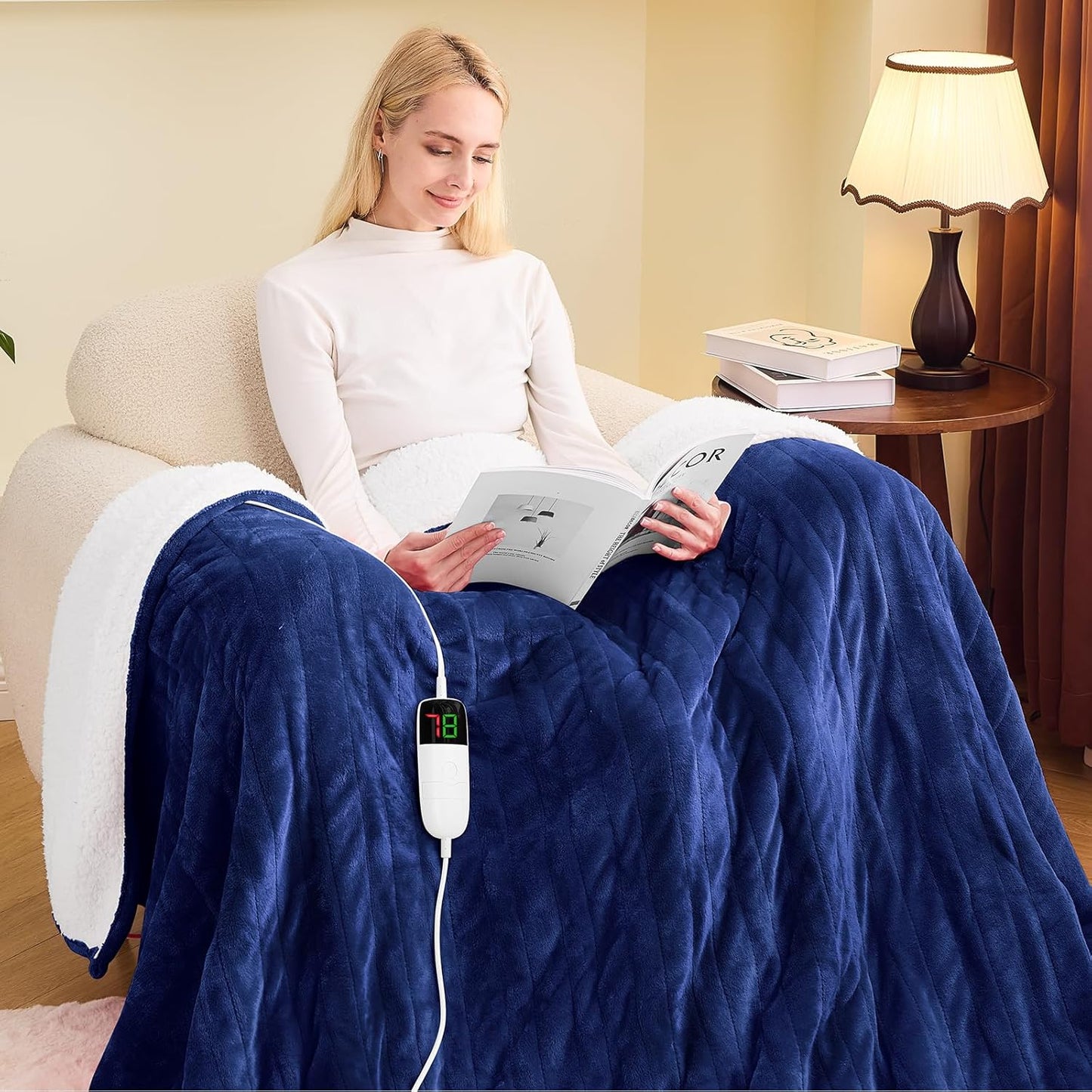 greenoak Heated Blanket Electric Full 72"X84", Heating Blanket with 10 Heat Levels 1/2/4/6/8 Hours Auto-Off Overheat Protection, Flannel Sherpa Soft Warm Heater Blanket, ETL Certified Midnight Blue