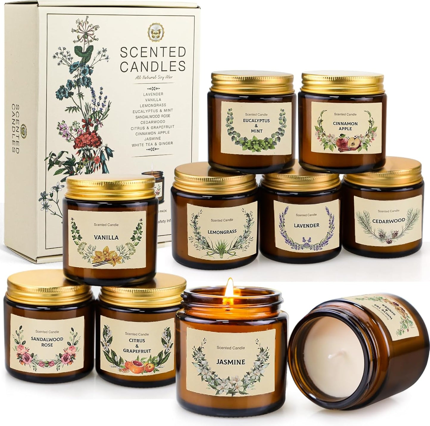 YINUO LIGHT 10 Pack Candles for Home Scented Aromatherapy Candles Gifts Set for Women, Natural Soy Wax Amber Candles Set, Birthday, Mother's Day, Christmas, Anniversary Present