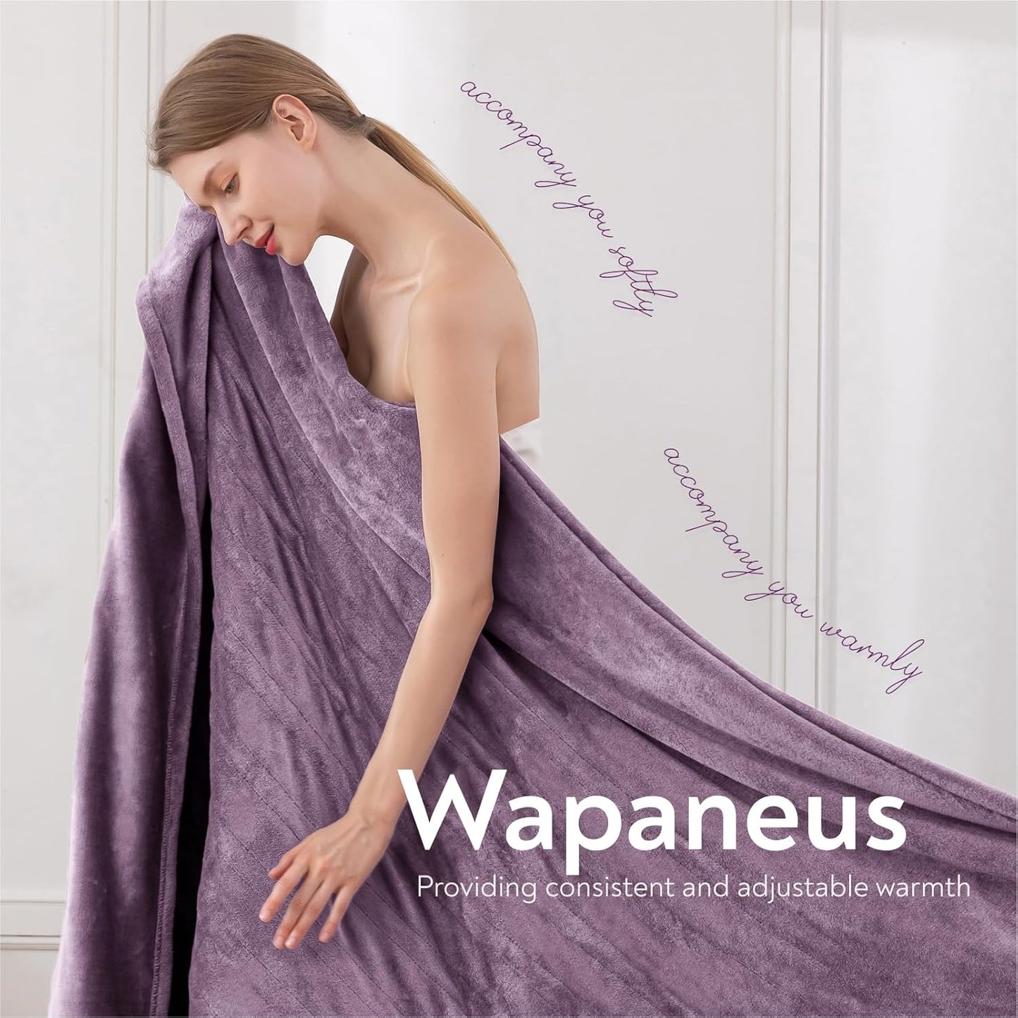 Wapaneus Foot Pocket Heated Blanket Electric Throw with 10 Heating Levels and 4 Timer Settings 4 Hours Auto Shut Off, Flannel Fast-Heating Heated Throw 50" x 60", Machine Washable, Purple