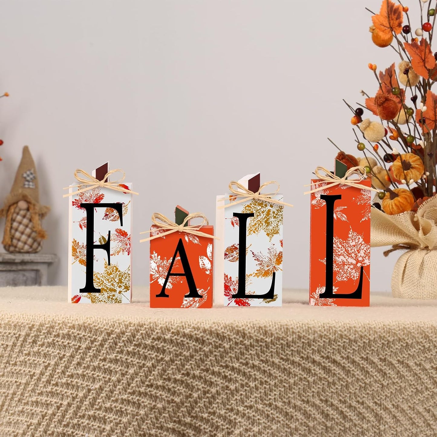 Super Holiday Fall Decor, 4 PCS Autumn Wood Sign Include Fall Lettered Block Tabletop Decorations, for Farmhouse Harvest Thanksgiving Home Office Indoor Party Decor.