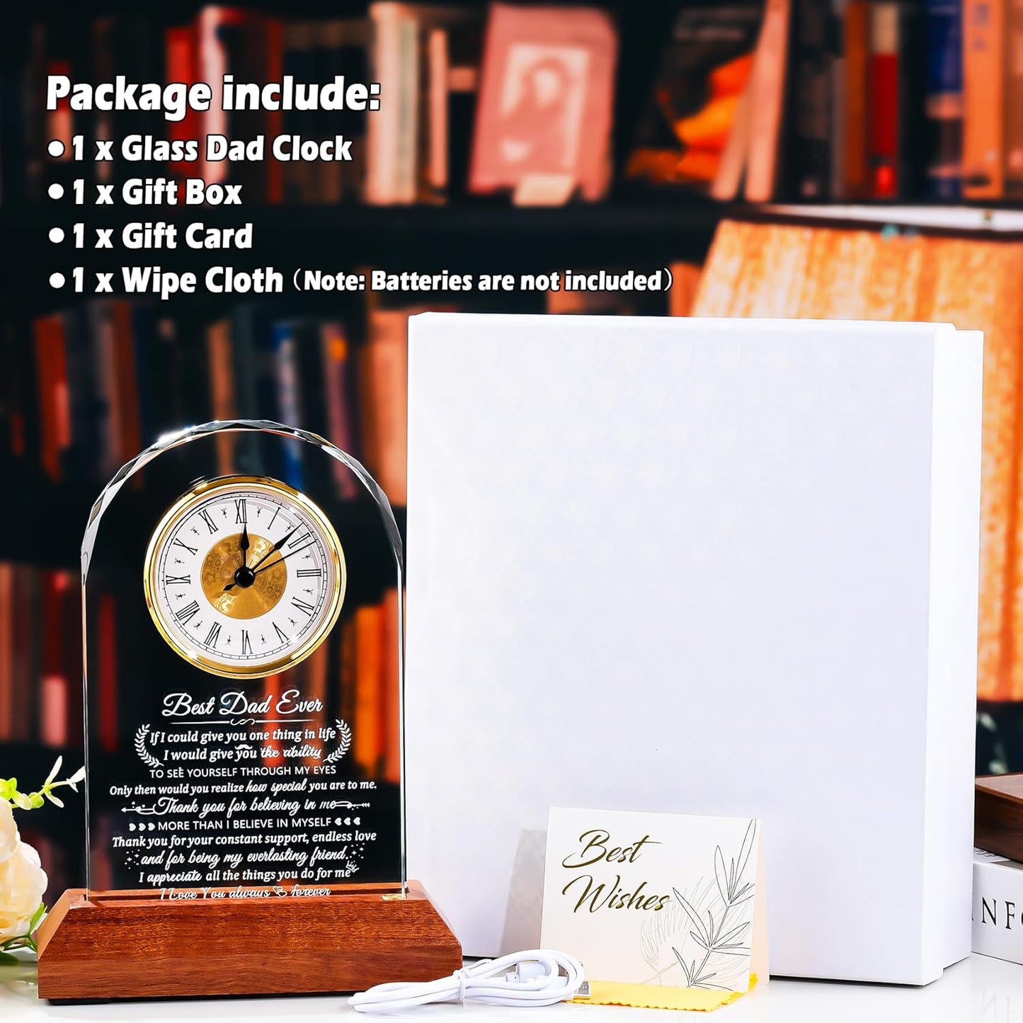 Glass Clock Gifts for Dad From Son Daughter with Wooden Light Base, Personalized I Love You Gift for Dad Who Has Everything on Birthday Father's Day, Presents for Daddy on Christmas Home Desk Clock