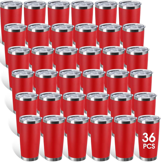 Sieral 36 Packs Stainless Steel Tumbler Bulk with Lid Vacuum Double Wall Insulated Travel Coffee Mug Powder Coated Tumbler Cup for Graduation Wedding Christmas Birthday Party(Red, 20 oz)