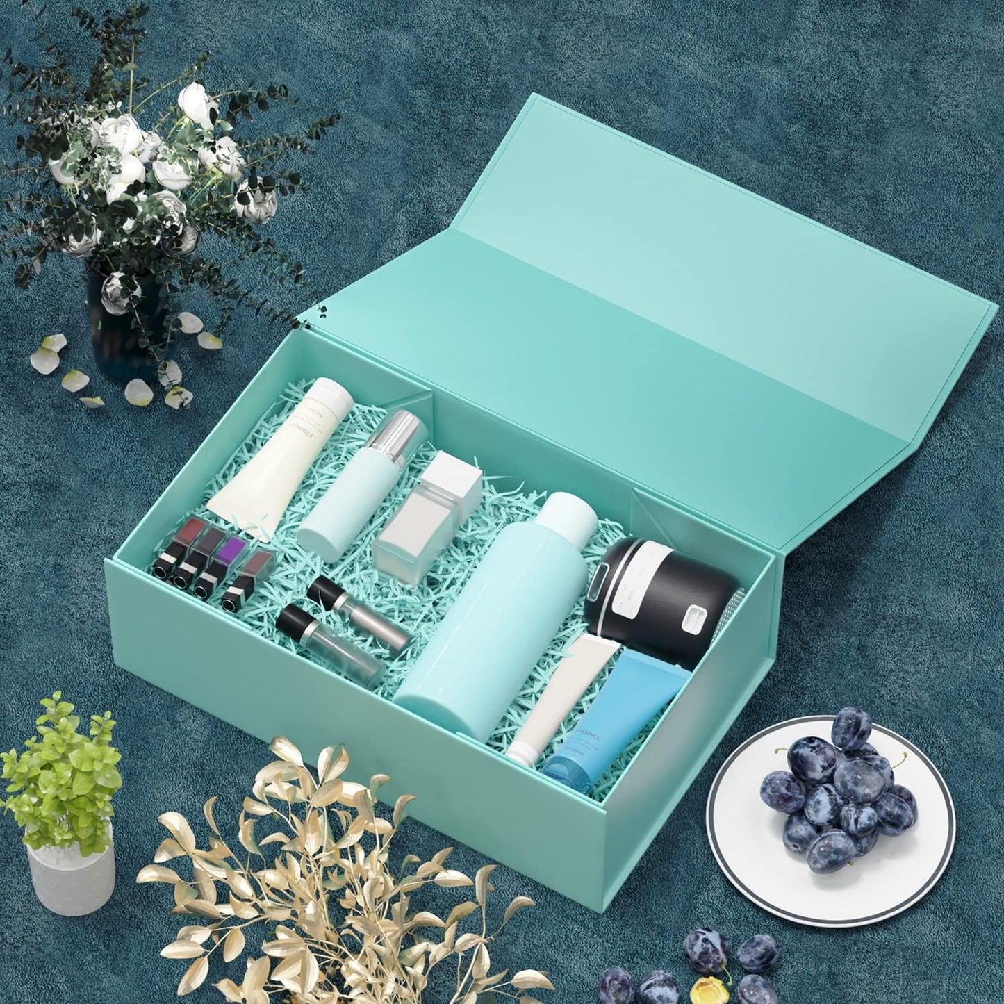 Turquoise Gift Box, 12x6x4'' Gift boxes for Presents with Lids Magnetic Closure Rectangle Collapsible for Bridesmaid Proposal Box, Wedding, Christmas, Halloween, Birthday Gift Packging