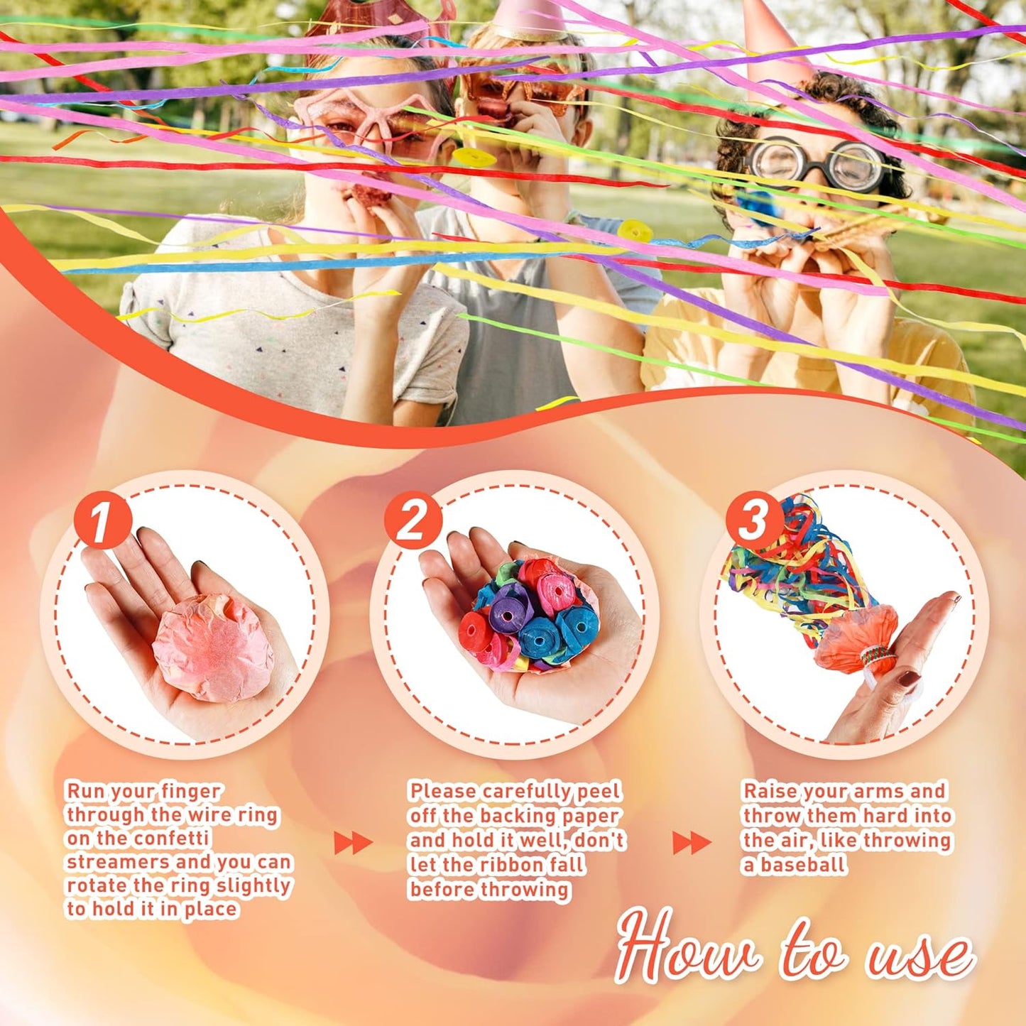 Streamer Poppers,12Pack Colorful Hand Throw Party Poppers,No Mess Confetti Poppers for Birthday,Wedding,Celebrations,School Opening,Graduation,Retirement Party (Orange)