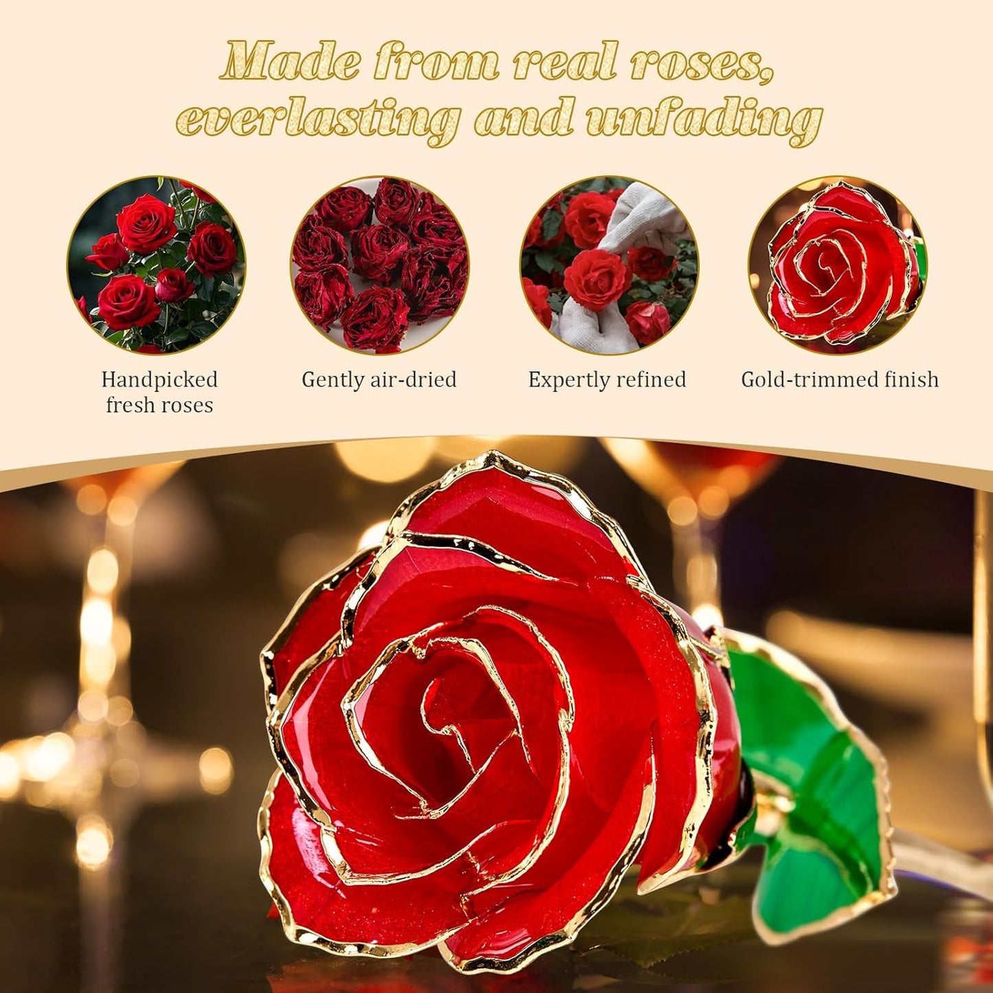 Mikasol Real 24K Gold Dipped Realistic Rose – Timeless Lifelike Bloom with Heart Puzzle Base – Romantic Red Flower Gift for Her, Wife, Girlfriend, Mom – Birthday, Anniversary, Mother’s Day (Red)