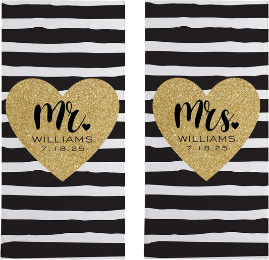 Let's Make Memories Personalized Beach Towel Set - for Couples - Newlyweds - Honeymoon - Destination Wedding - Custom Message - Standard Size - Just Married - Set of 2, Mr. & Mrs.