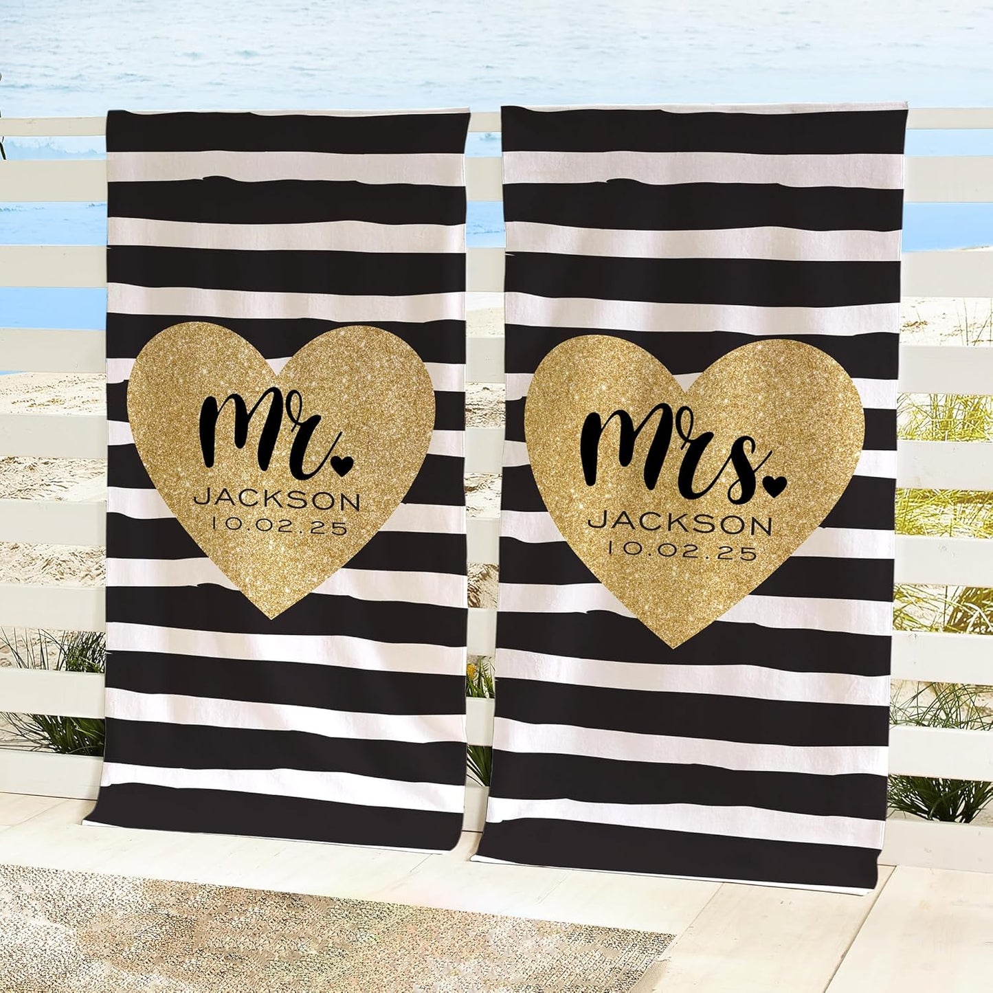 Let's Make Memories Personalized Beach Towel - for Couples - Newlyweds - Honeymoon - Destination Wedding - Custom Message - Oversized - Just Married - Mrs.