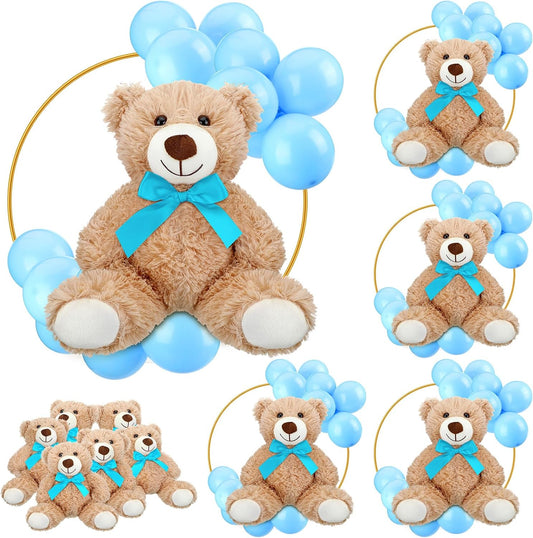 6 Sets Bear Baby Shower Table Centerpieces Bear Stuffed Animals 12 Inch Metal Floral Hoop with Stand Balloon for Wedding Baby Shower Birthday Flowers Table Decorations(Blue)