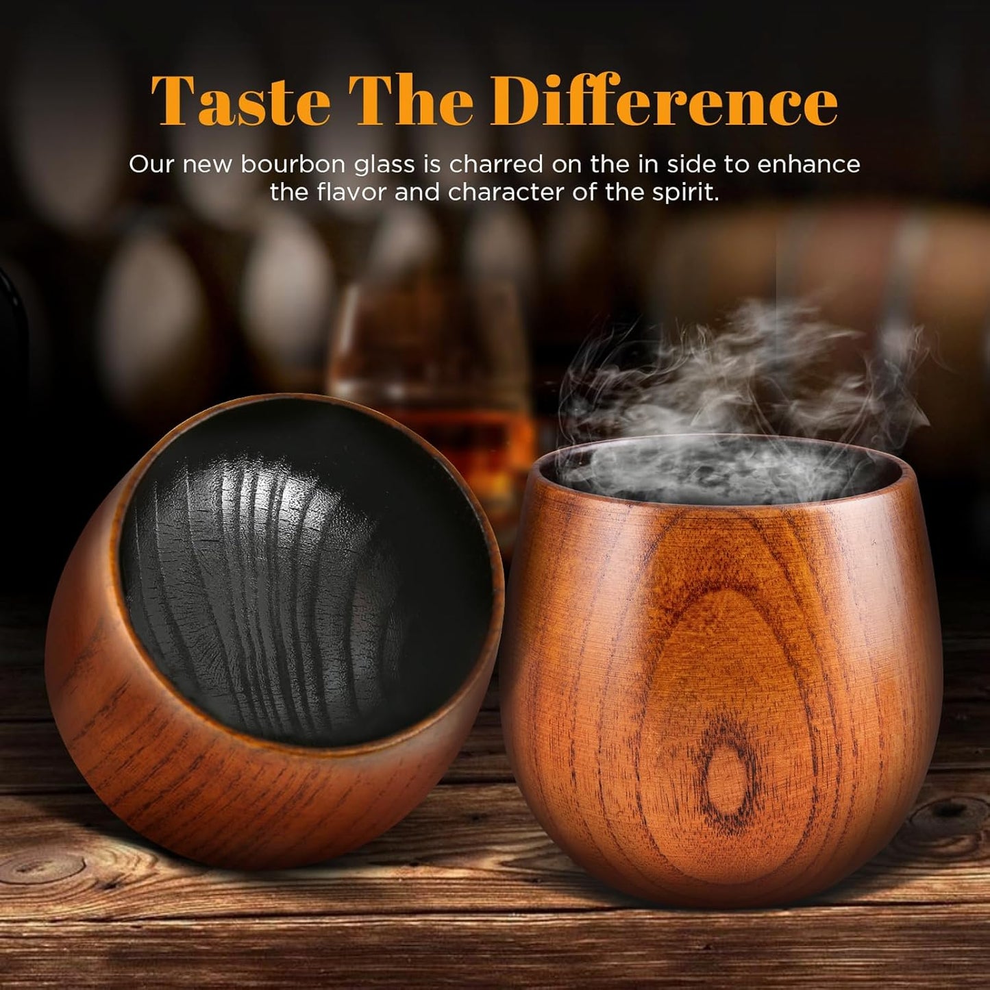 Enlarged Charred Wooden Bourbon Drinking Glass, Smoky Wood Whiskey Glasses, Bourbon Gifts for Men, Anniversary Birthday Gifts(1 Pack)
