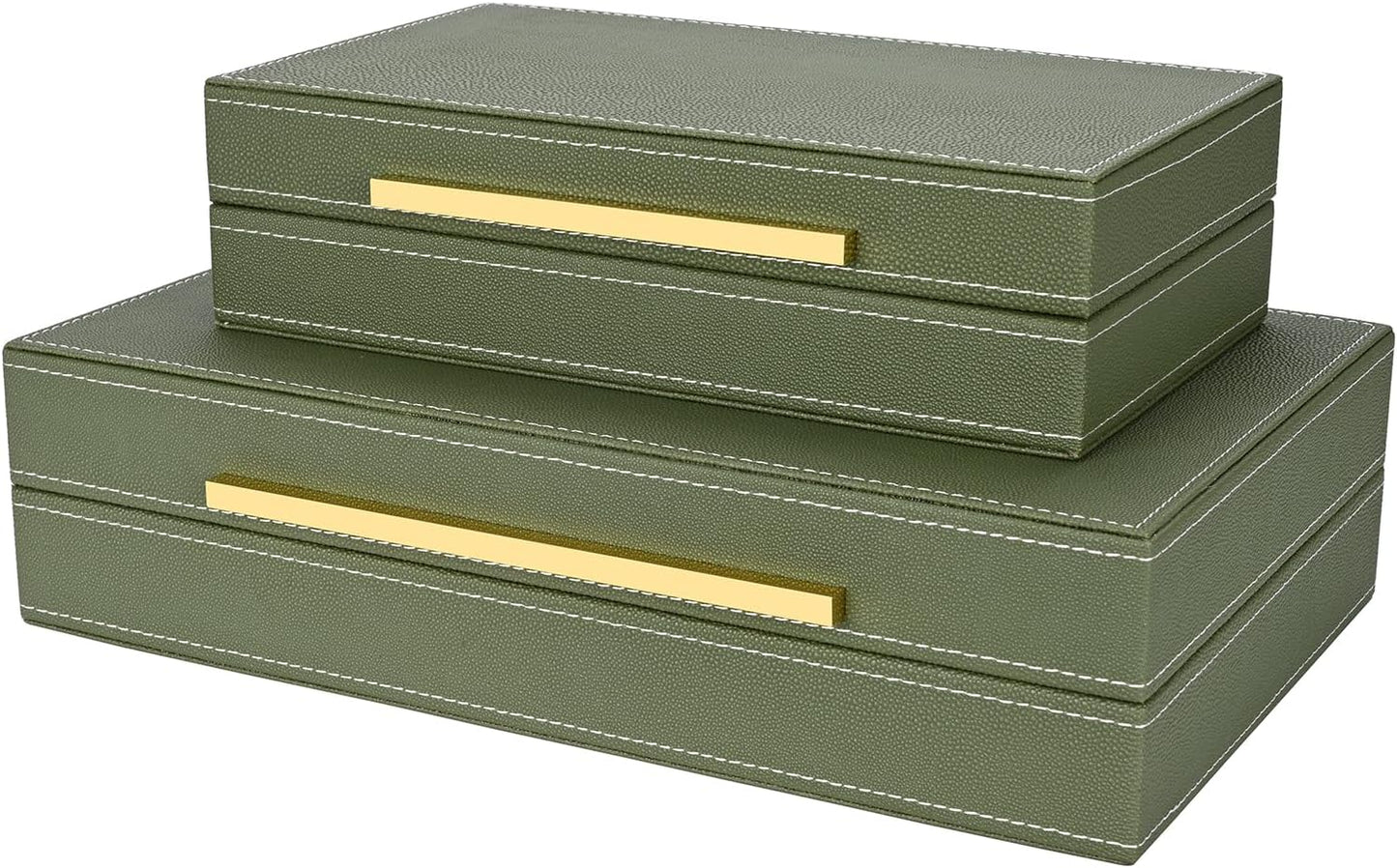 Green Shagreen box Set of 2 Faux Leather Decorative Boxes,Large Nesting Storage Decorative Boxes with Lids for Modern Home Decor Stacking Jewelry Box Organizer