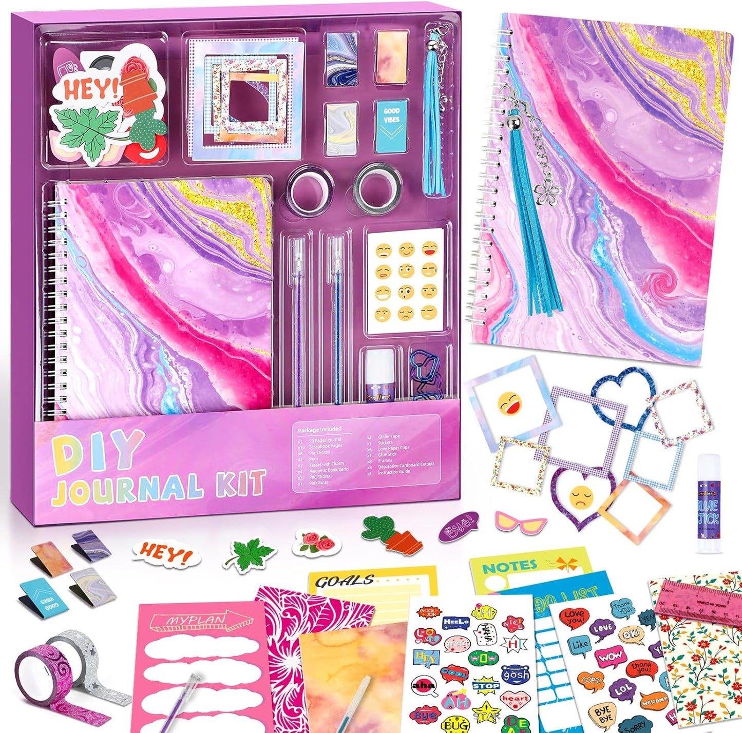 PERRYHOME DIY Journal Kit for Girls Ages 8-14, DIY Girl Journal Set for Teenage Girls Scrapbook & Diary Kits, Journaling Art Crafts Kit Teen 8 9 10 11 12 13 14 Year Old Girl Birthday Gifts - Purple