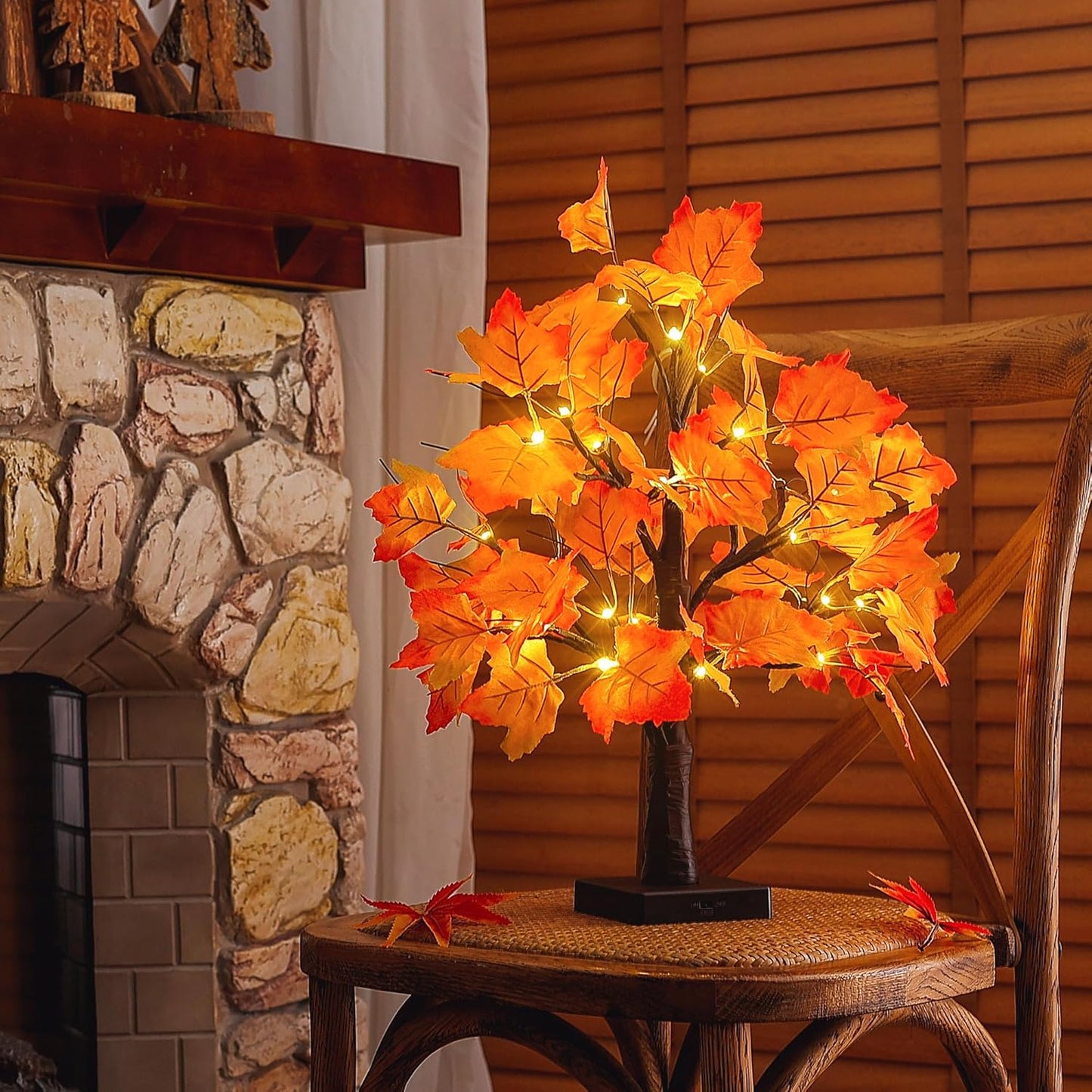 Woohaha 24LED Fall Tree Lighted Maple Tree,Thanksgiving Decoration Maple Leaf Table Tree,Timer Battery Operate Fall Decor Lights for Indoor Outdoor Holiday Autumn Harvest Xmas Party Home Decor