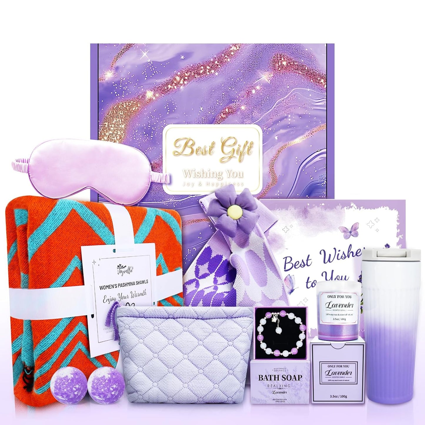 Happy Birthday Gifts for Women Mom Her Friend Sister Wife Grandma, Self Care Gifts Get Well Gifts Unique Relaxing Spa Gift Basket Set (Purple)