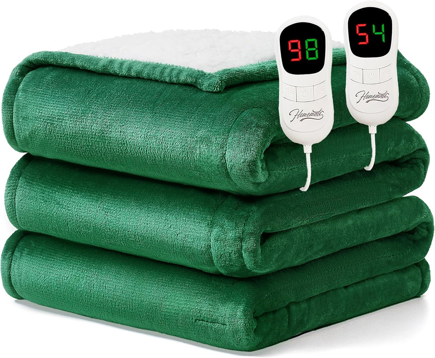 Homemate Electric Heated Blanket King Size - 100"x90" Heating Blanket King Size Dual Control 1/2/4/6/8 Hours Auto-Off 10 Heat Level Over-Heat Protection Flannel Sherpa ETL Certification