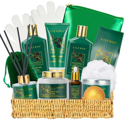Mothers Day Relaxation Gift Basket - 15-Piece Premium Eucalyptus Bath Gift Set for Women & Men - Spa Kit with Shower Gel Ideal for Birthday, Christmas, Father’s Day, Perfect for Holidays & Self Care