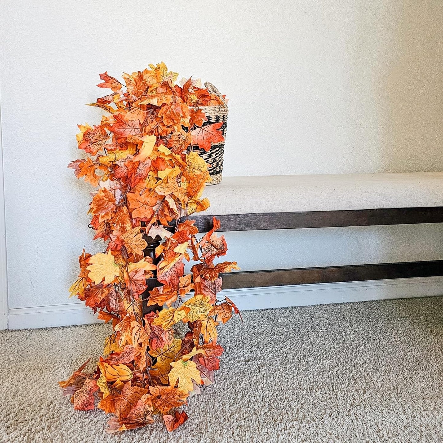CQURE 8 Pack Fall Leaf Garland, Hanging Fall Vines Autumn Garland Artificial Maple Fall Leaves Thanksgiving Decor for Home Wedding Fireplace Party