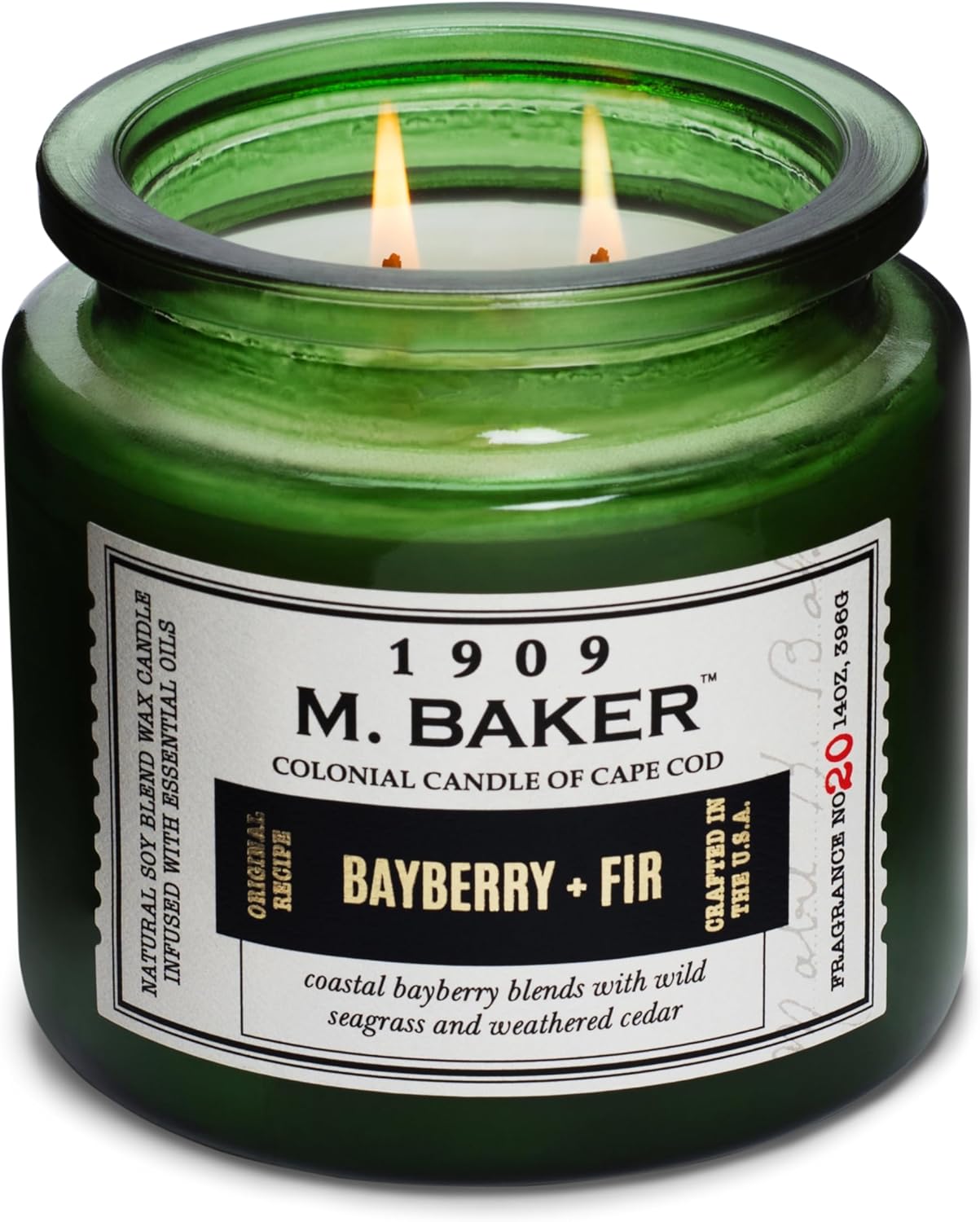 Colonial Candle Bayberry Fir Scented Jar Candle | 2-Wick Natural Soy Blend Wax Candle for Home | Relaxing Aromatherapy Candle Infused with Essential Oils | M. Baker Apothecary Glass Jar Candle