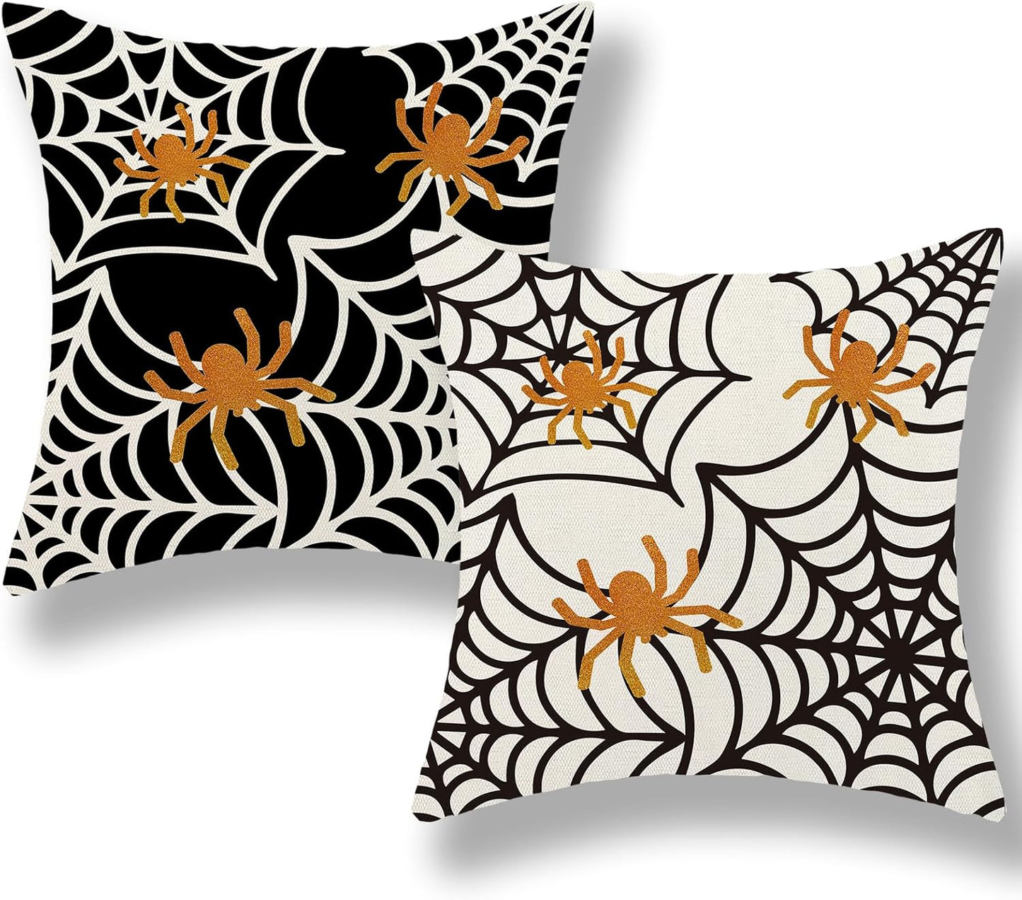 Halloween Pillow Covers 18x18 inch Set of 2 Black and White Spider Web Decorative Decoration Farmhouse Pillow Covers Outdoor Spider Decor Cushion Case for Home Couch Sofa Outdoor