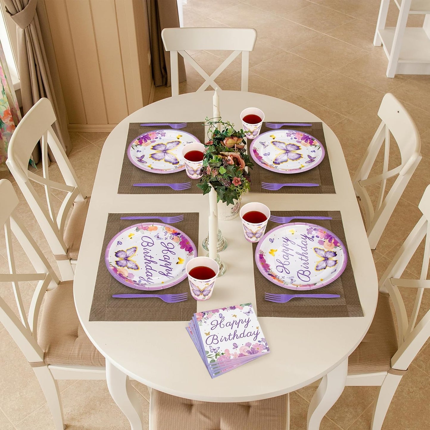 144 Pieces Butterfly Birthday Party Supplies Including Disposable Paper Plates Napkins Cups Forks Serves 24 for Baby Shower Girls Animal Butterfly-themed Party Decorations