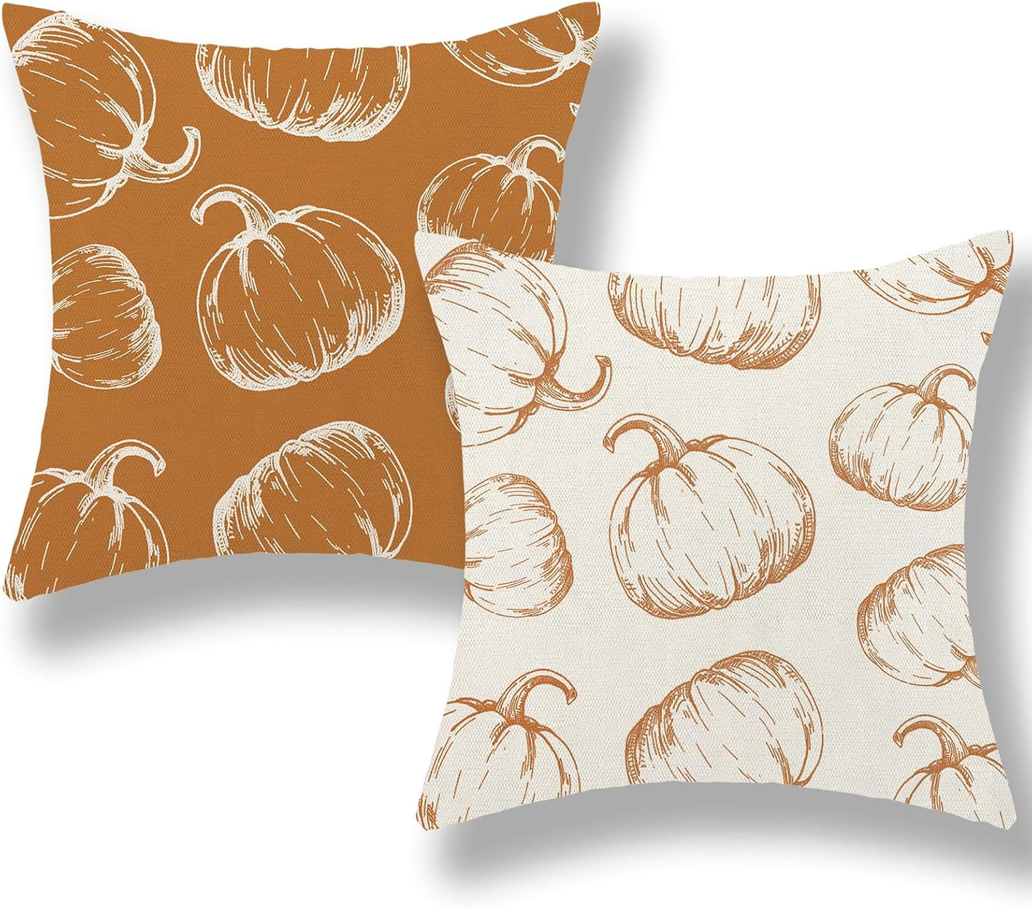 Fall Decor Pillow Covers 18x18 Set of 2 Autumn Orange Pumpkin Throw Pillow Covers Outdoor Thanksgiving Decorations Pumpkin Pillowcase Farmhouse Decorative Linen Cushion Covers for Sofa Couch