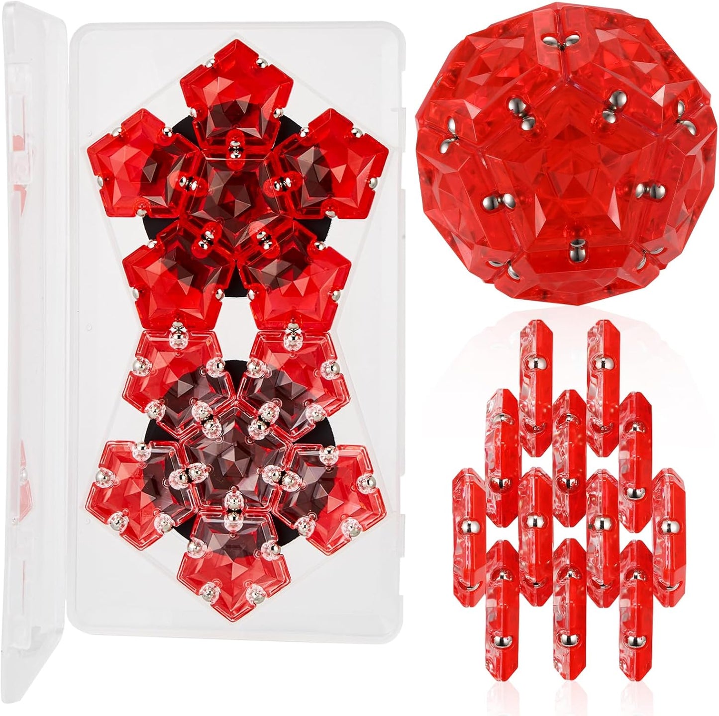 LAFFTRAK Magnetic Fidget Sphere Magnet Toys - Crystal Red - Magnets Sensory Toys - 12 Piece Set - Creativity Beyond Imagination, Inspirational, Recreational, Fun Desk Toy for Adults