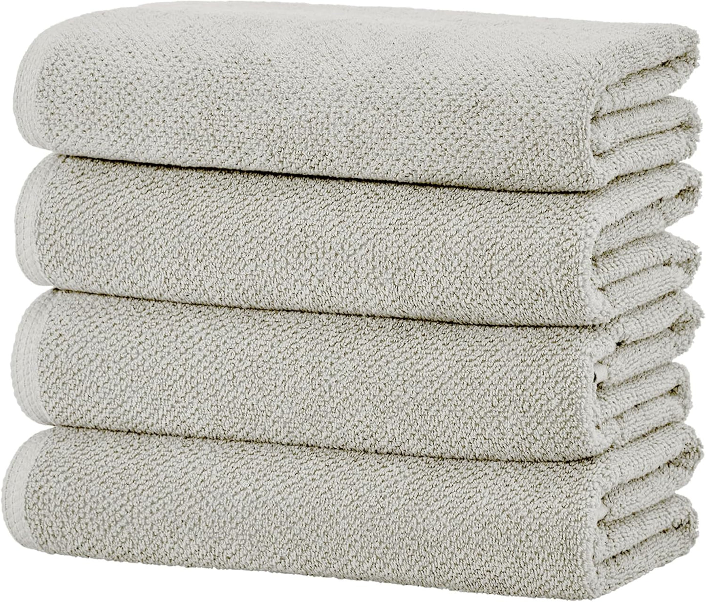 Grey Bath Towels - 100% Cotton 4 Pack 54x27 Bath Towel Set - Absorbent, Quick-Drying, Durable Towels for Bathroom Decor - Low-Twist, Two-Ply Fibers (Light Grey)