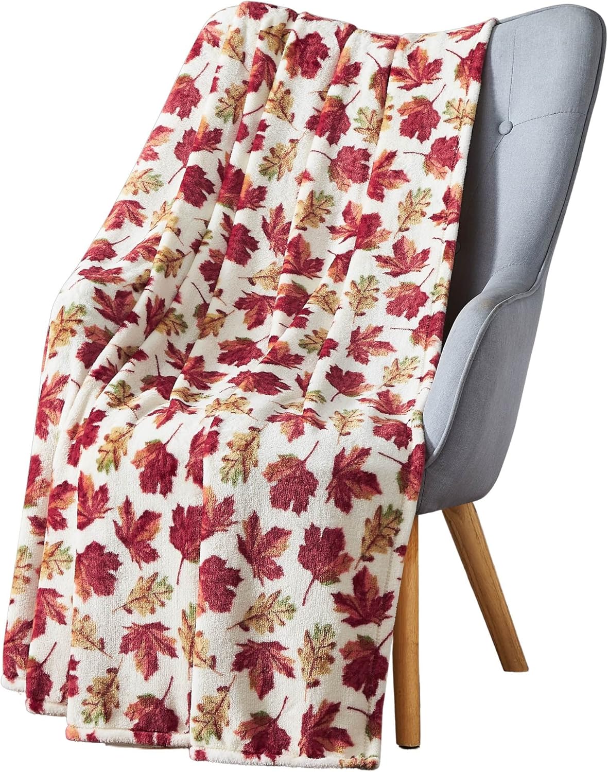 Fall Fleece Throw Blanket: Maple Leaves Autumn Prints on Soft Microfiber, Accent for Sofa Couch Chair Bed Dorm Outdoor Events