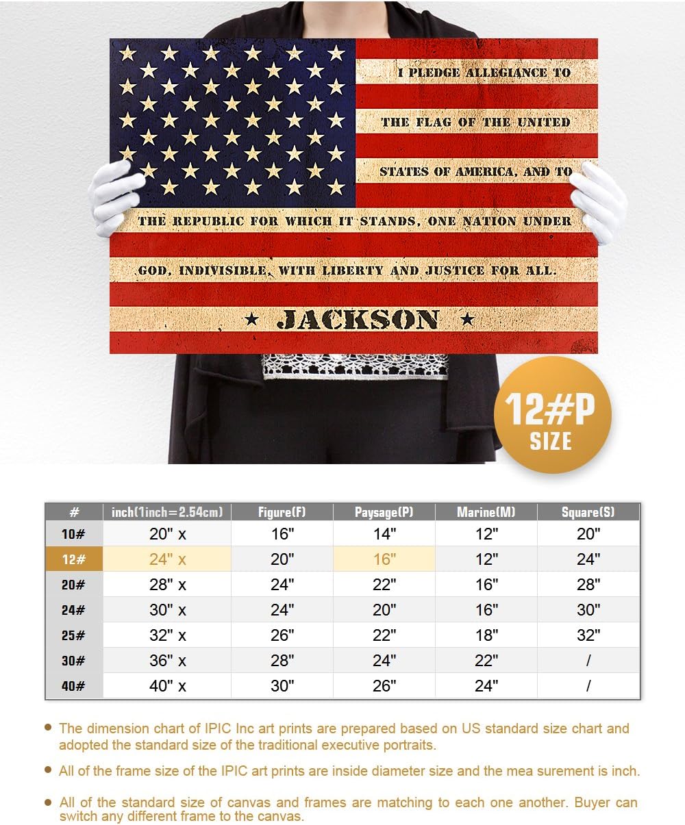IPIC - American Flag, Personalized Canvas print with Family Name and Oath, Custom Canvas Wall Art for Independent Day, Thanksgiving and Christmas. 24x16