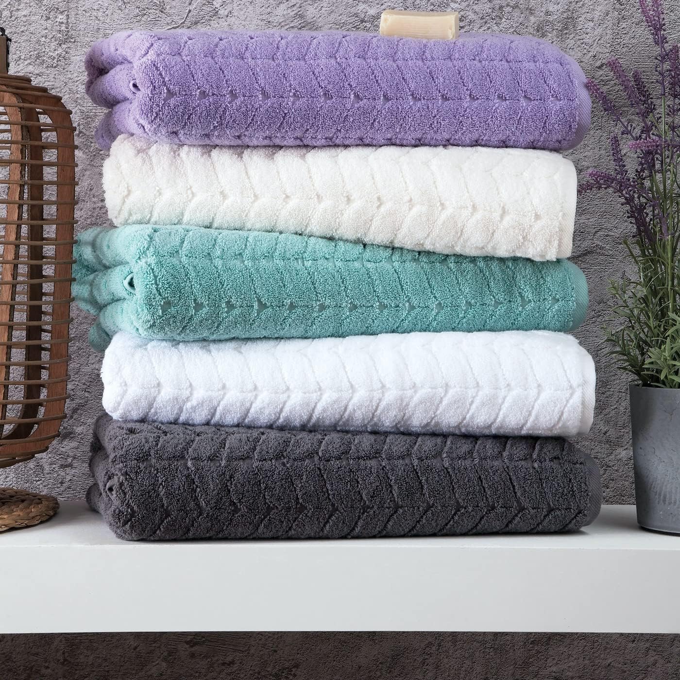 BAGNO MILANO Turkish Bath Towels, Soft Plush Jacquard Luxury Bath Towels, Quick Dry Towel Set (Black, 6 pcs Towel Set)