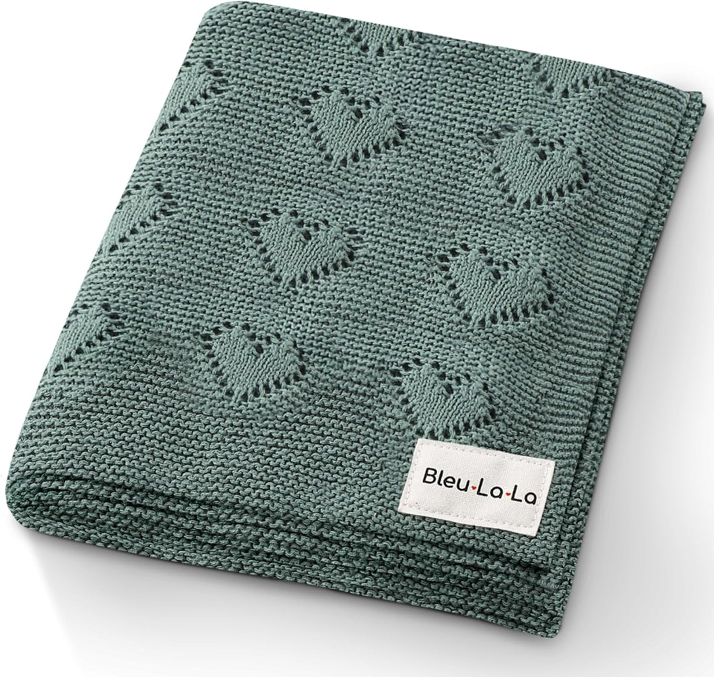 Gender Neutral Swaddling Blanket 100% Soft Cotton Heart Knit Swaddle Baby Blanket for Girls & Boys - Soft Warm Receiving Crib Blanket for Newborns Infants Toddlers (Hunter Green, 0-2 Years)