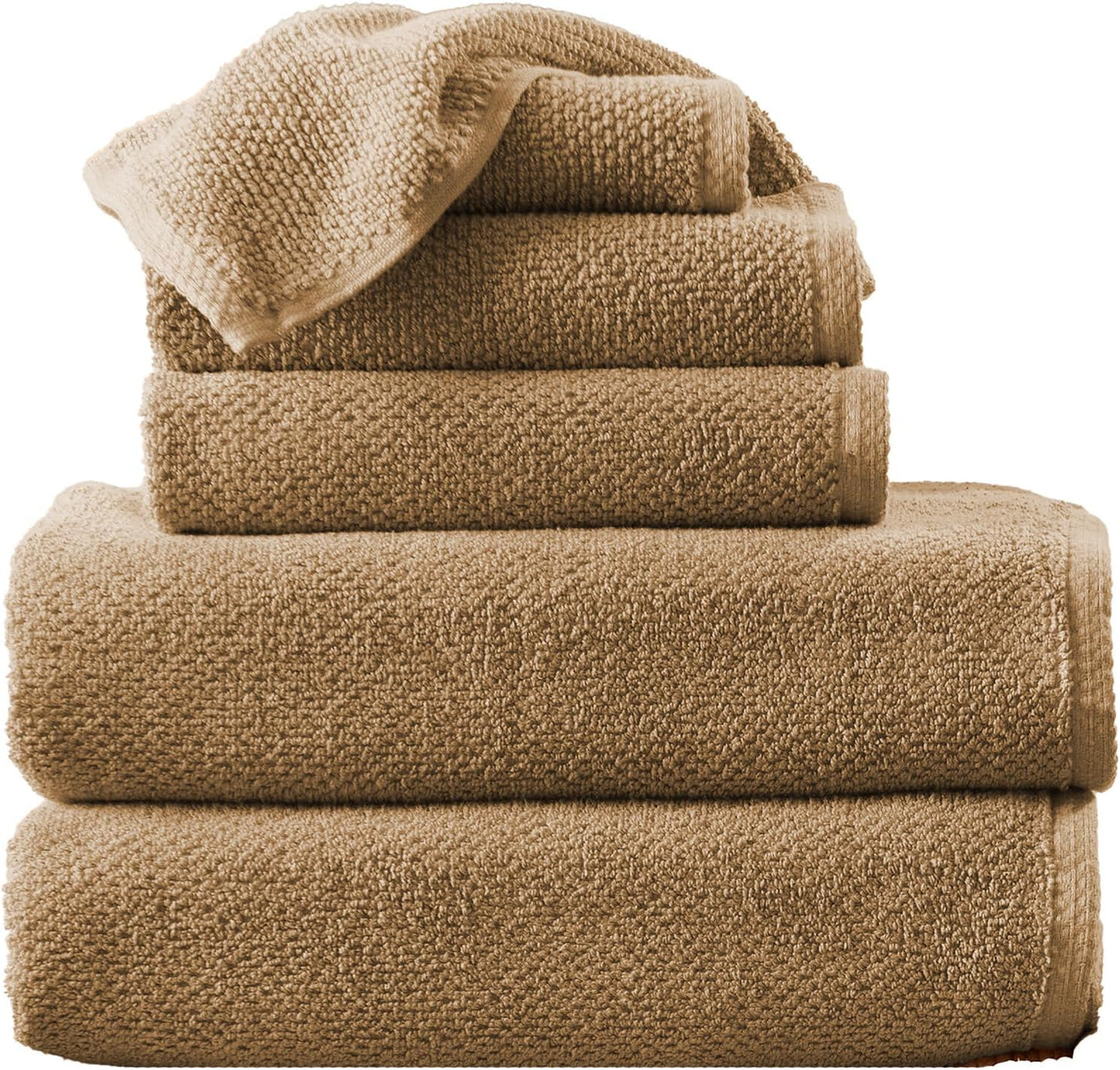 Taupe Bath Towels - 100% Cotton 6 Piece Towel Set - 2 Bath Towels, 2 Hand Towels, 2 Washcloths - Absorbent, Quick-Drying, Durable Towels for Bathroom Decor - Low-Twist, Two-Ply Fibers (Mocha)