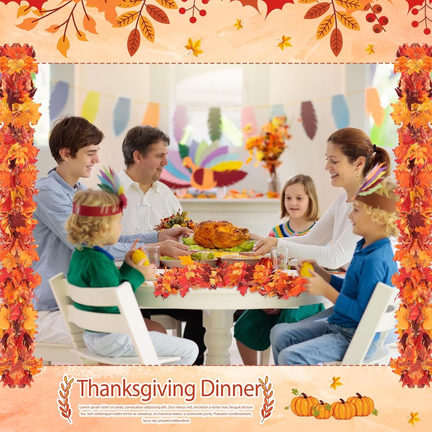 Retrowavy 20 Pack Fall Leaves Garland Bulk 5.6ft Artificial Maple Leaf Garland Christmas Faux Autumn Garland Vine Fake Hanging Table Decoration for Fireplace Thanksgiving Party Outdoor(Orange, Orange)