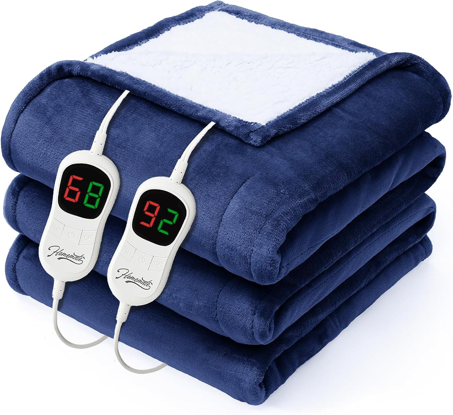 Homemate Electric Heated Blanket King - 100"x90" Heating Bed Blankets Throw with 10 Heating Levels 8 Hours Auto Off Fast Heating Over-Heated Protection Ultra Soft Warm Flannel ETL Certified Navy Blue