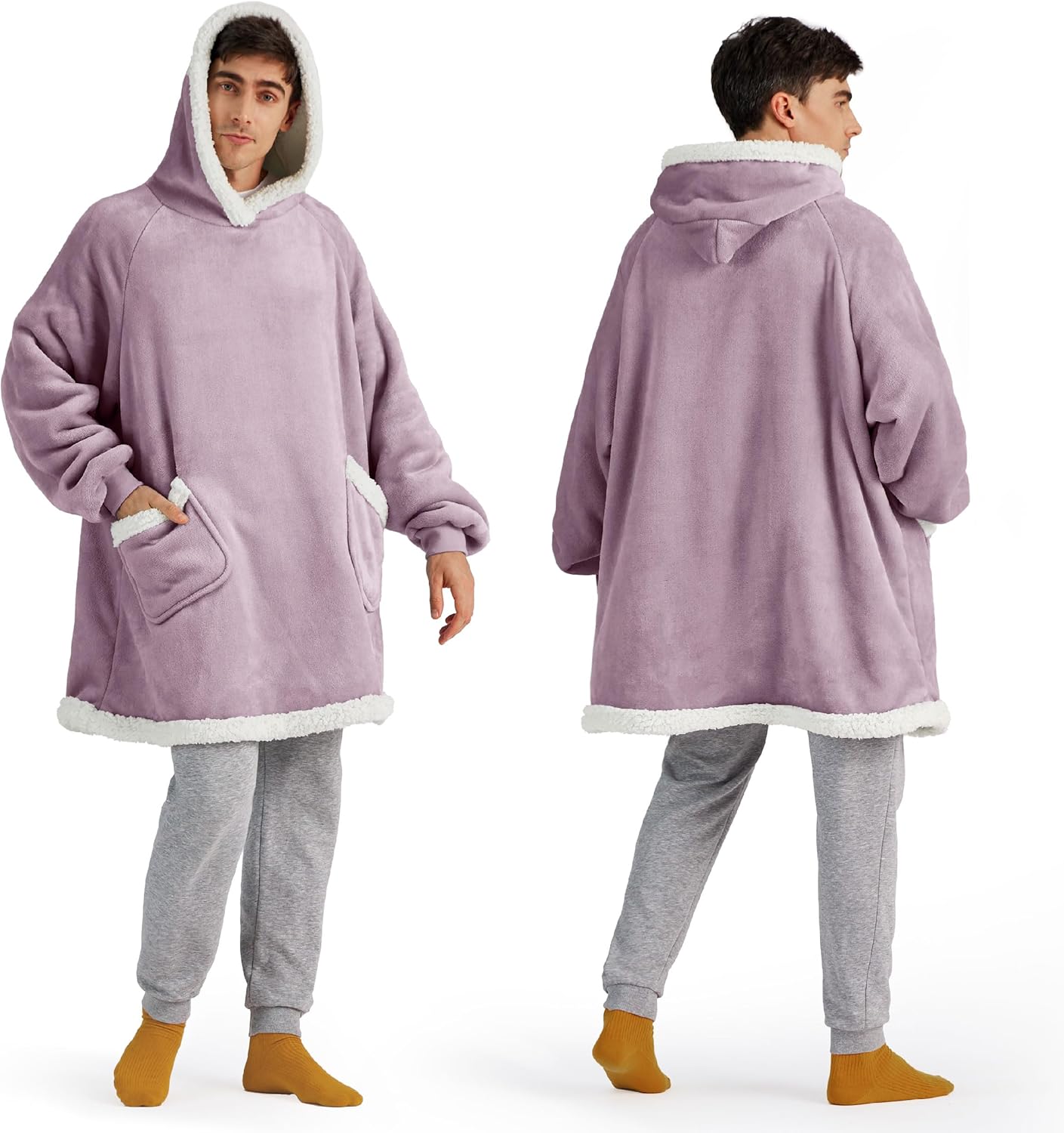 Bedsure Blanket Hoodie, Wearable Blanket for Adults & Kids as Gifts for Women Men, Birthday Gifts for Women Mom Girl Sherpa Oversized Hoodie, Lavender, Oversize