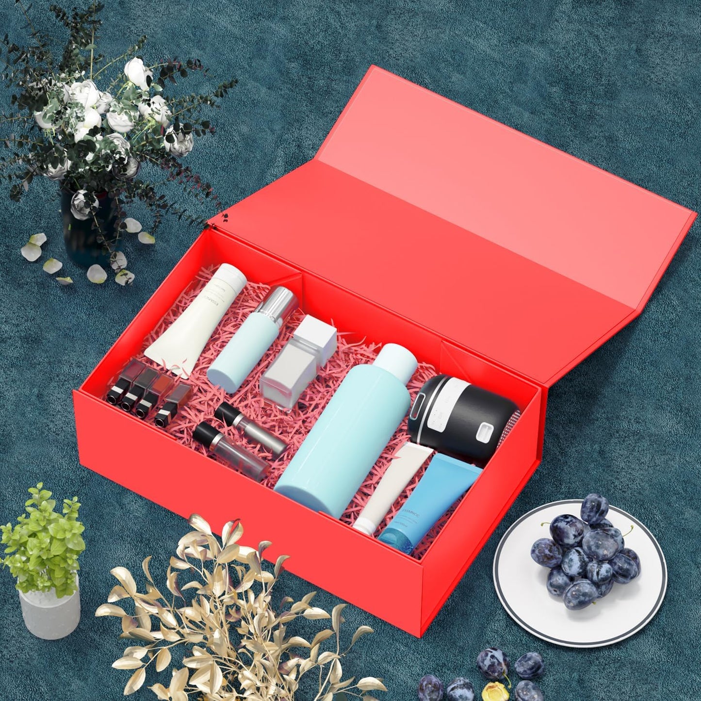 5 Pack Red Gift Box, 12x6x4'' Gift box for Presents with Lids Magnetic Closure Rectangle Collapsible for Bridesmaid Proposal Box, Wedding, Christmas, Halloween, Birthday Gift Packging
