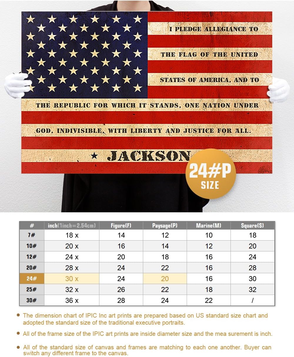 IPIC - American Flag, Personalized Canvas print with Family Name and Oath, Custom Canvas Wall Art for Independent Day, Thanksgiving and Christmas. 30x20