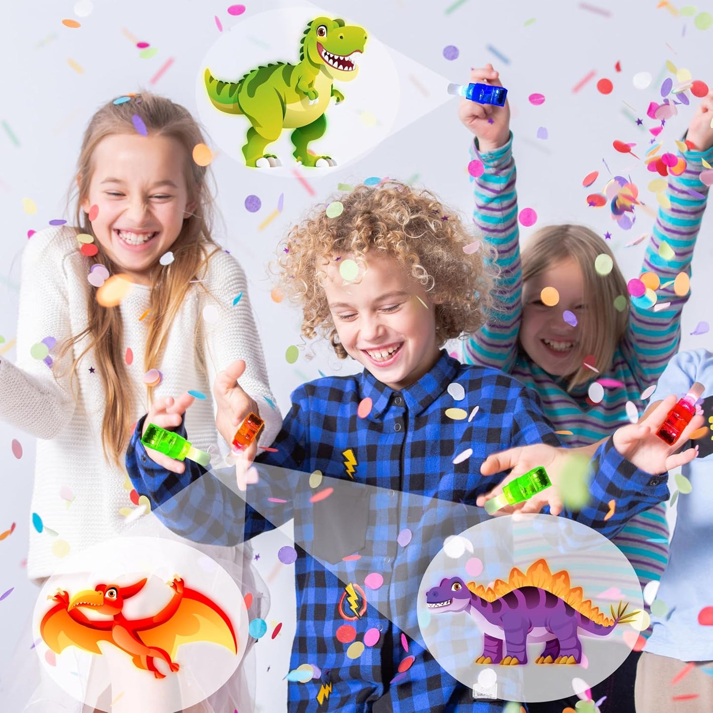 24PCS Dinosaur Party Favors-LED Finger Lights:Glow-in-the-Dark Light-Up Toys Bulk for Kids Boys Girls,Dino Birthday Party Decorations Supplies, Party Goodie Bags, Classroom Prizes, Fun Gifts